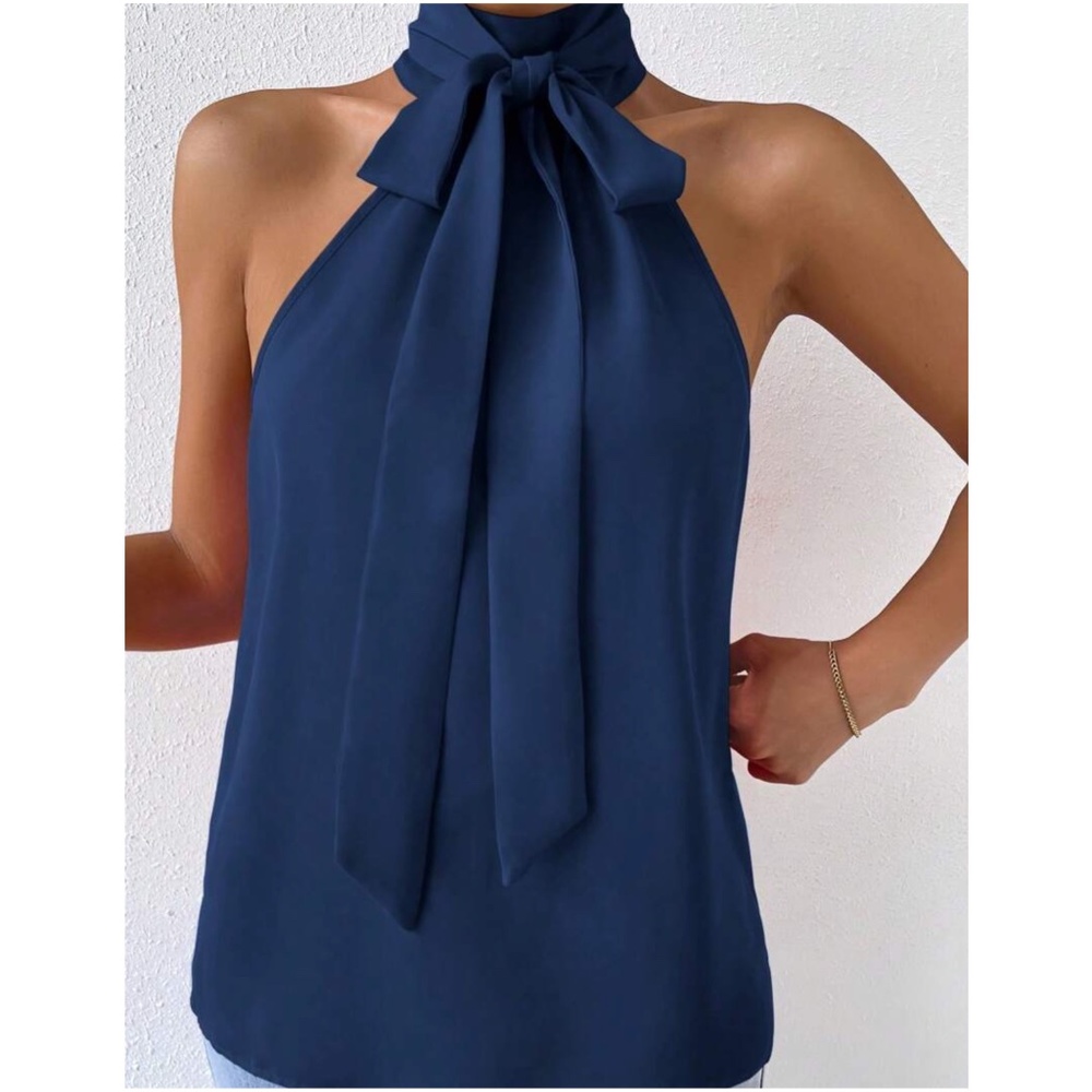 Luxe Neck Tie Halter Tank Top - Picture 4 of 10
